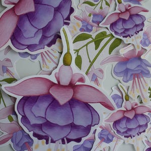 Sticker fleur violet fuchsia - parfait pour les Bullet Journals, agendas, carnets de croquis, bouteilles d'eau - vinyle mat et brillant - art numérique personnalisé