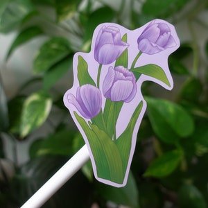 Pack d'autocollants tulipes mauves et roses - parfait pour les Bullet Journals, agendas, carnets de croquis, bouteilles d'eau - vinyle mat et brillant - art numérique