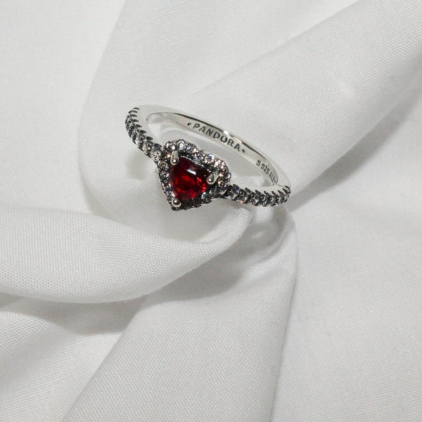 Pandora Ring mit rotem Herz, Valentinstag und Jahrestag Geschenk, Sterlingsilber 925 Versprechensring für Sie
