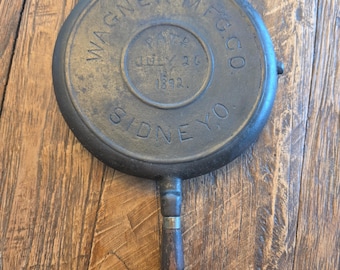 Antique 1892 Wagner Cast Iron Waffle Maker – Wood Handles, Pre-WagnerWare Collectible Cookware
