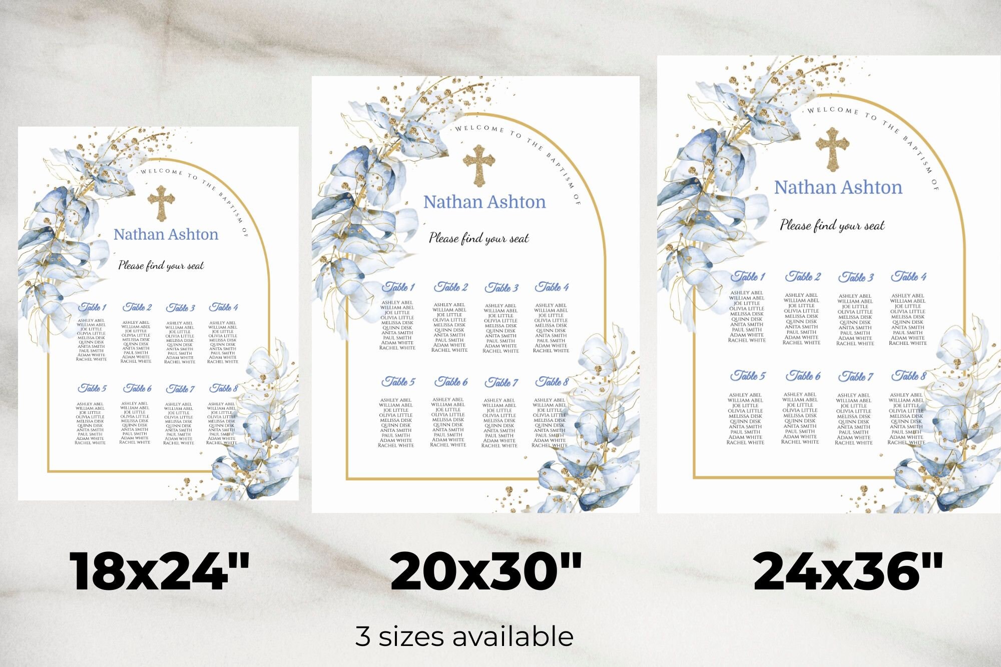 Seating Chart Confirmation Blue Eucalyptus Baptism Seating Chart, Boy Baptism, Baptism, Communion ...