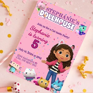 Convite Gabby Dollhouse, Convite de aniversário, Convite, aniversário, gabby, casa de bonecas, convite editável