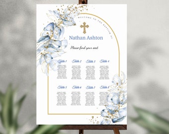 Blue Eucalyptus Baptism seating chart, Boy Baptism, Baptism, Communion, Confirmation, editable table seating chart, Eucalyptus blue arch