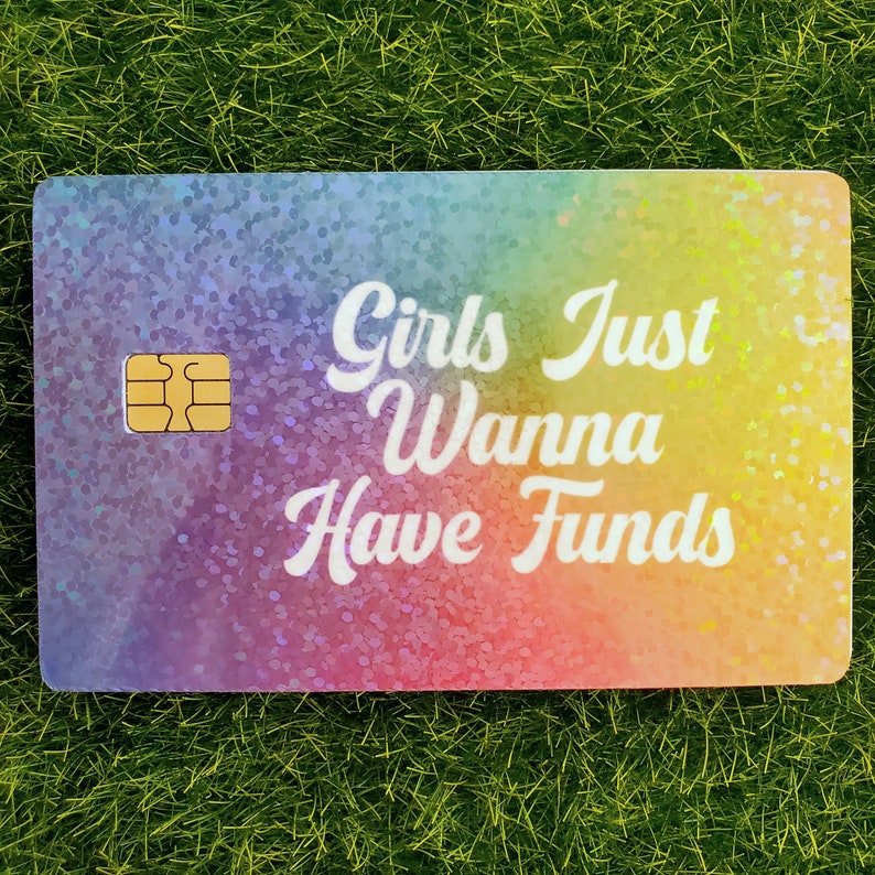 Girls Just Wanna Have Funds Credit Card Skin, Sparkly Credit Card Skin, Credit Card Sticker, Girl Boss Gift, Gen Z Gift, Bridesmaid Gift image 2