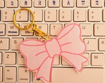 Coquette Bow Keychain, Bow Keychain, Pink Bow Keychain, Coquette Aesthetic, Cute Keychain, Pink Pastel Bow, Bow Charm, Aesthetic