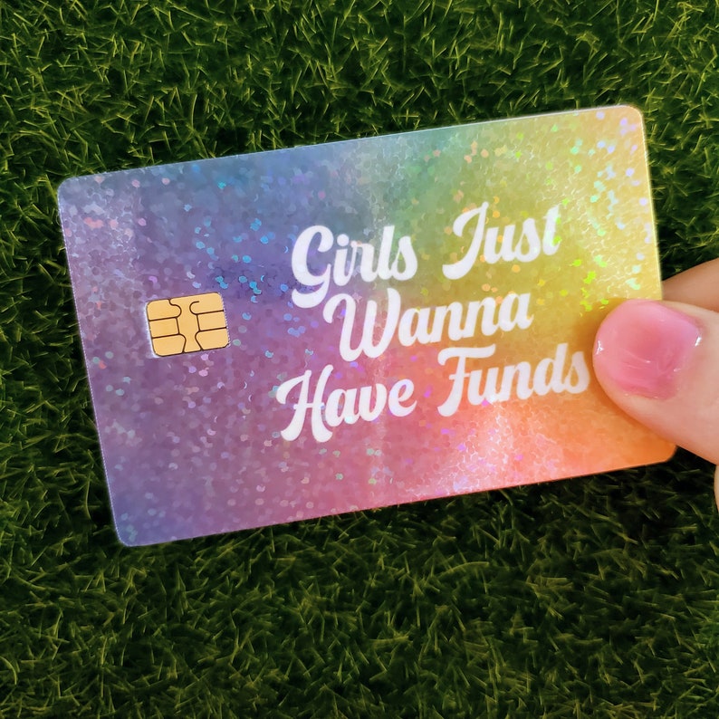 Girls Just Wanna Have Funds Credit Card Skin, Sparkly Credit Card Skin, Credit Card Sticker, Girl Boss Gift, Gen Z Gift, Bridesmaid Gift image 5