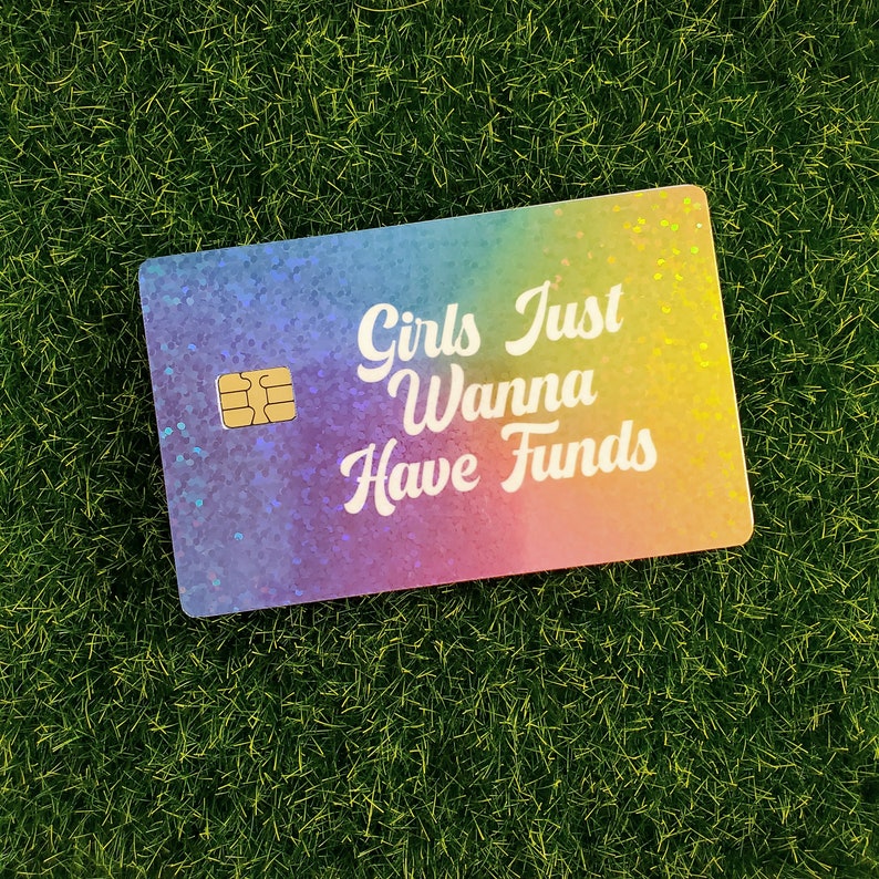 Girls Just Wanna Have Funds Credit Card Skin, Sparkly Credit Card Skin, Credit Card Sticker, Girl Boss Gift, Gen Z Gift, Bridesmaid Gift image 6