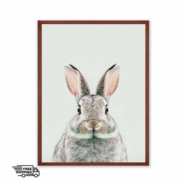 Sweet Rabbit Art, Bunny Printable Portrait, Baby Bunny Digital Illustration, Bunny Art Home Decor, Playful Rabbit Artwork Nursery Decoration