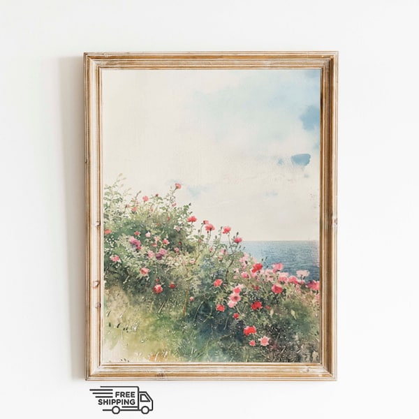 Vintage Poppy Flower Decors, Antique Painting, Vintage Wall Art Posters, Antique Wall Arts, Farm House Landscape Painting, Digital Download