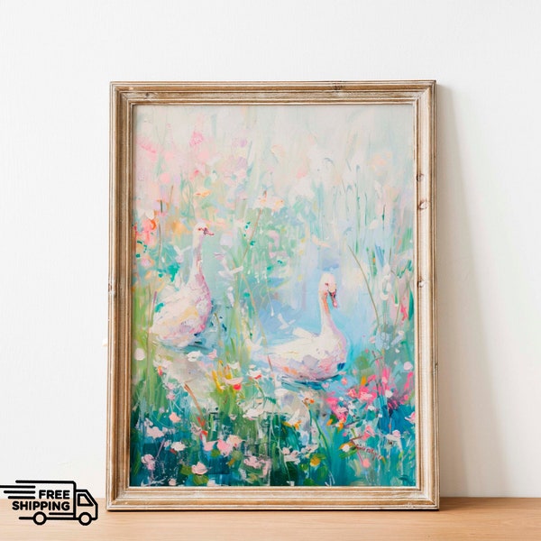 Natural Little Ducks Painting, Nursery Wall Printable Art Mother Goose Garden , Antique Landscape Painting, Vintage Nature Print DIGITAL ART