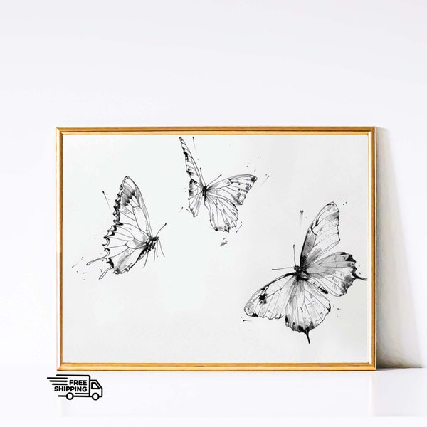Minimalist Butterfly Delicate Art, Butterflies Neutral Decor Nursery Art Print, Natural Beauty Girls Room Decor, Nature Themed Printable Art