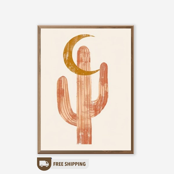 Southwestern Texas Cactus Decor, Mexico Dessert Wall Art, Vintage Cactus Poster, Retro Cactus Artwork, Hippie Plant Art, 60s Digital Artwork