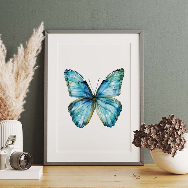 Aqua Blue Morpho Butterfly Wall Art, Antique Digital Download Clipart, Animal Prints, Illustration Art Posters, Abstract Digital Décor Paper