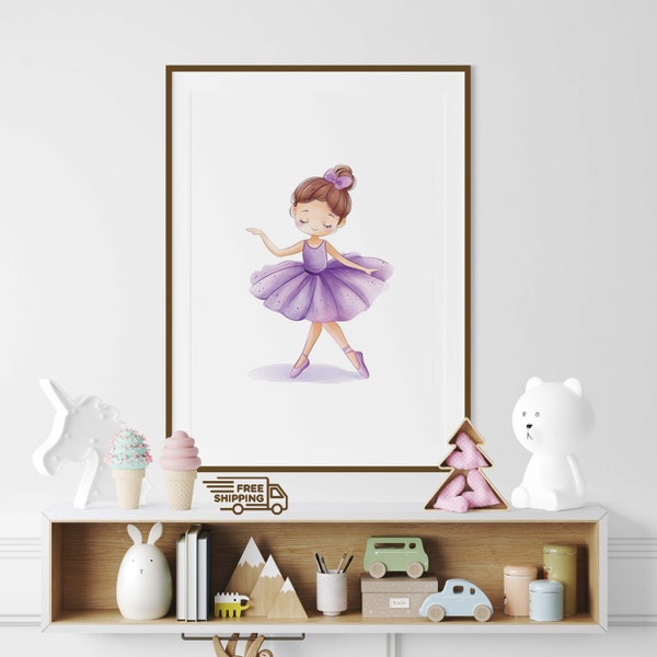 Violet Ballerina Nursery Baby Girl Wall Pastel, Kids Room Decor, Toddler Girl Print, Bedroom Digital Art, Gift for Girl, Girl Digital Poster