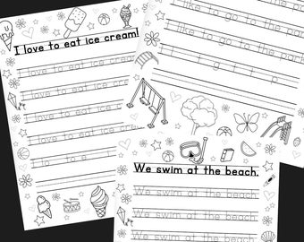 Summer Coloring and Handwriting Practice Sheets Bundle: Beach, Ice Cream, and Park Themes - Fun Kids Educational Activity Pack