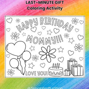 Happy Birthday Mommy Coloring Card: Printable Kids Activity for Mom's Special Day (Digital Download)
