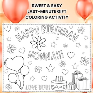 Last-Minute einfach Geschenk Happy Birthday Nonna Malseite Druckbare Kinder Färbung Karte Aktivität für Kleinkind Kinder Italienische Oma