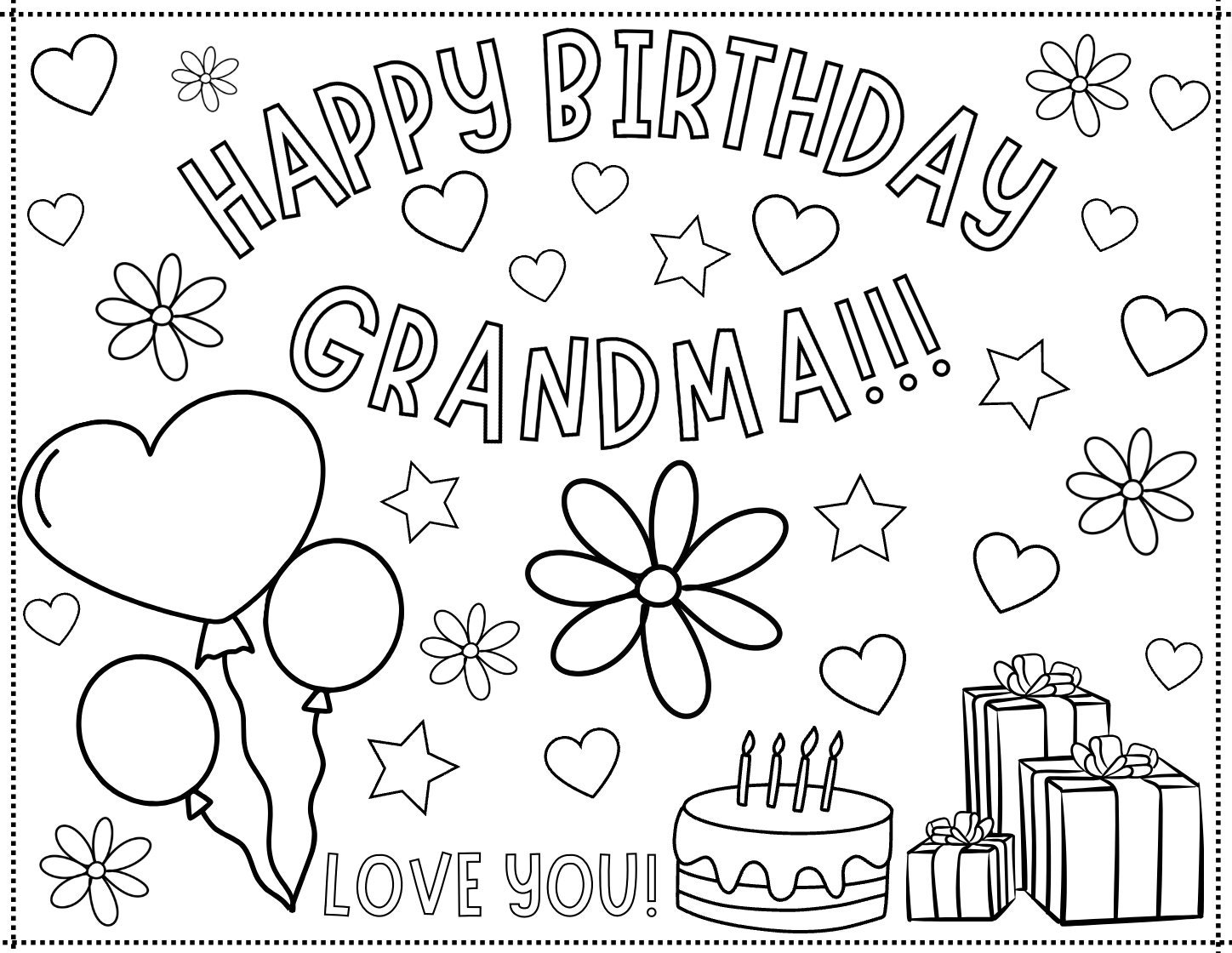 Last-minute Easy Gift Happy Birthday Grandma Coloring Page Printable ...