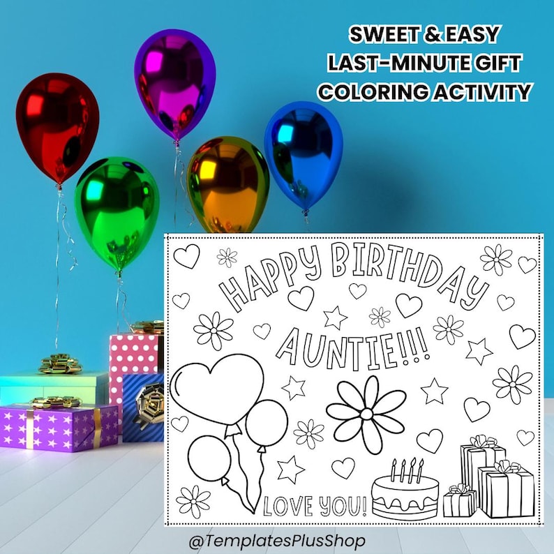 Last-minute Easy Gift Happy Birthday Auntie Coloring Page Printable ...