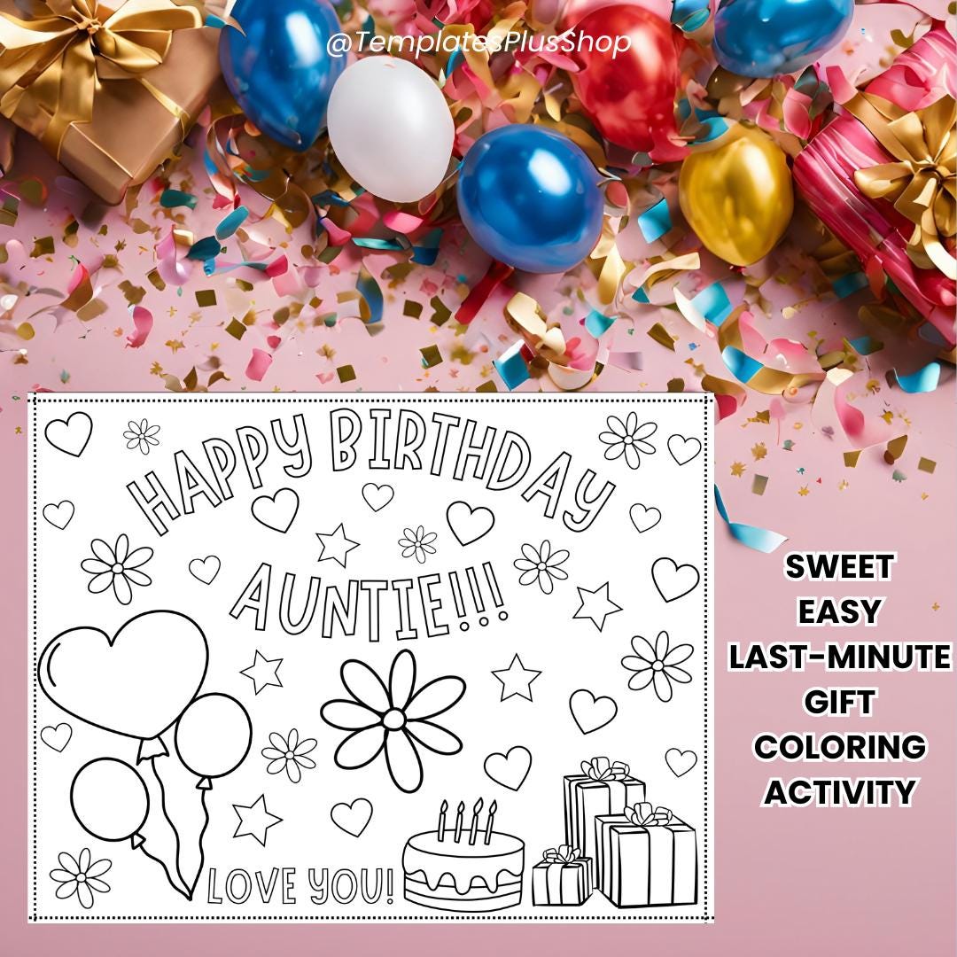 Last-minute Easy Gift Happy Birthday Auntie Coloring Page Printable ...