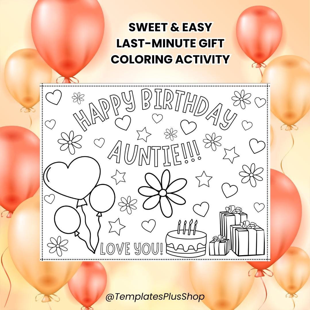 Last-minute Easy Gift Happy Birthday Auntie Coloring Page Printable ...