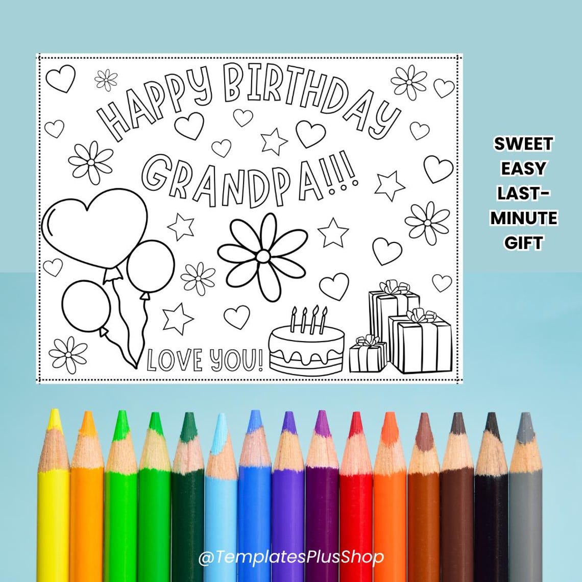 Happy Birthday Grandpa Coloring Page: Kids Activity Card (digital ...
