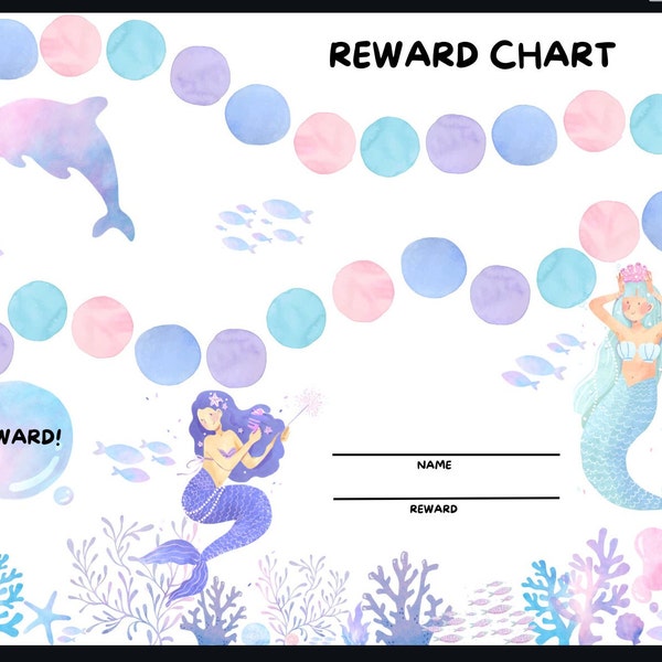 KIDS REWARD CHART mermaids magical under the sea printable rewards chores sticker chart