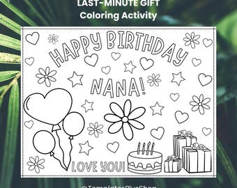 Tarjeta para colorear imprimible de Feliz Cumpleaños Abuela: Actividad infantil para el día especial de la abuela (Descarga digital)