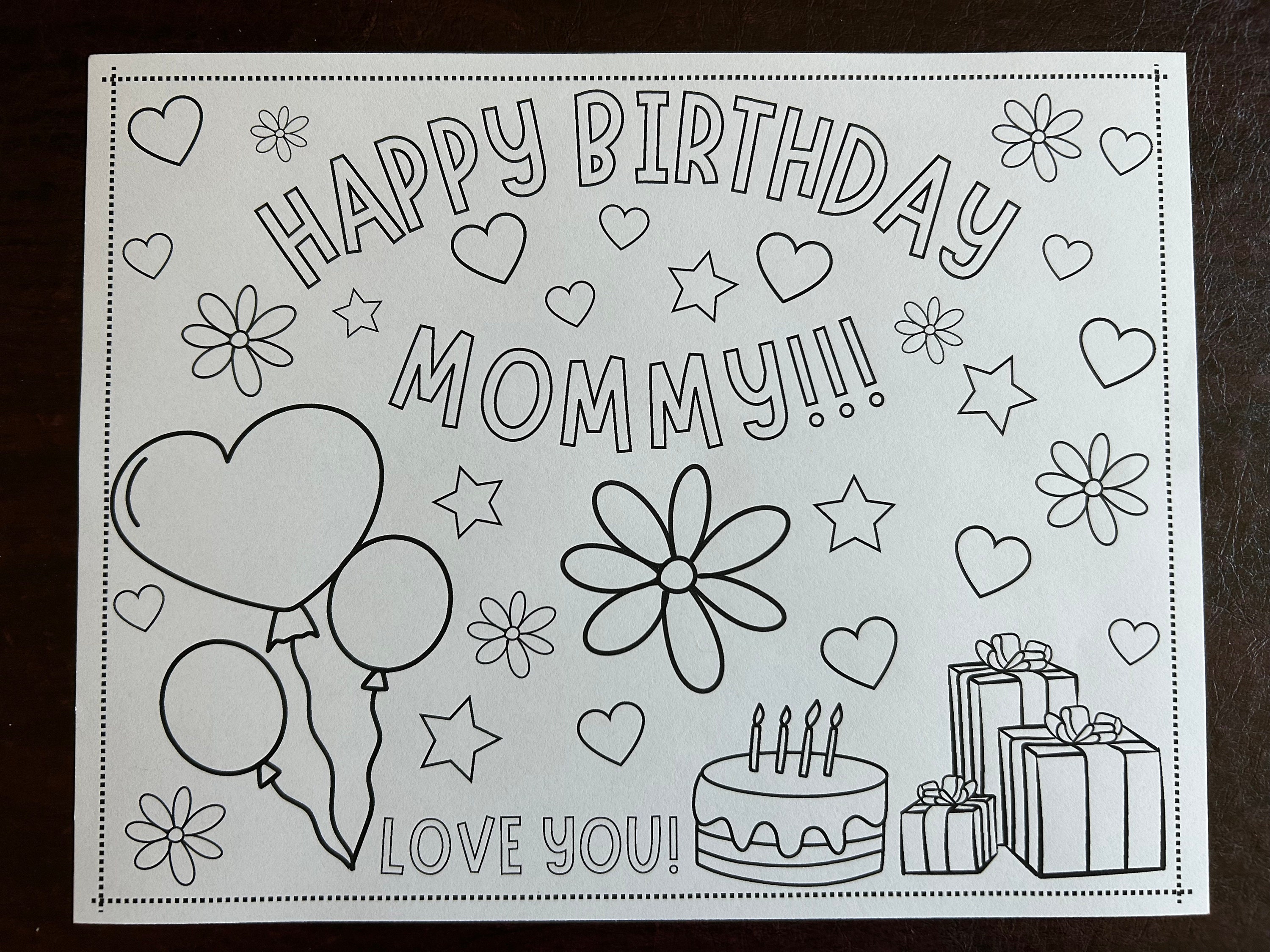 Happy Birthday Mommy Coloring Card: Printable Kids Activity for Mom's ...