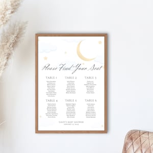 Customizable Seating Chart Over the Moon Baby Shower Seating Chart Love you to the Moon & Back Baby Shower Seating Arrangement Editable