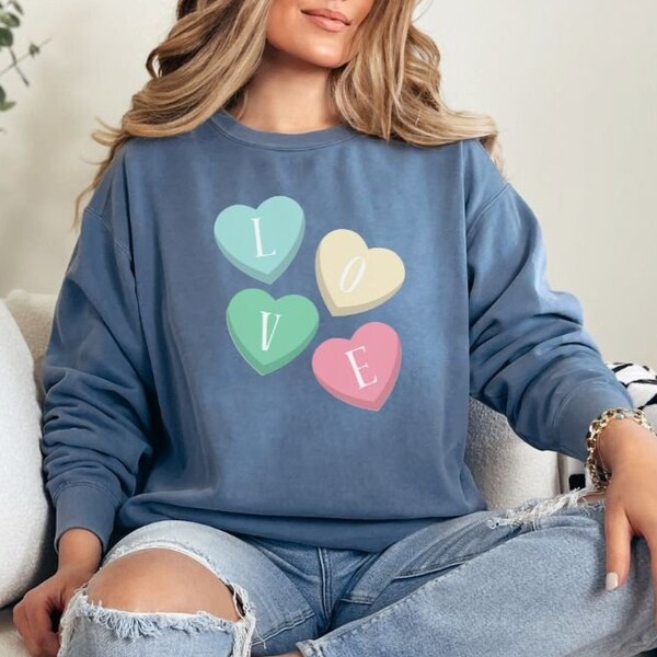 L O V E Love Valentine Hearts Unisex Garment-Dyed Sweatshirt