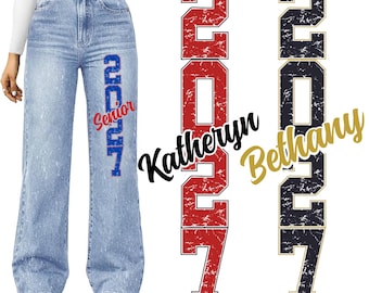 Custom 2027 Senior Iron On DTF Transfer, Ready to Press, Personalized with Name, Choose 2 Colors, Distressed Vintage 2027, Class of 2027