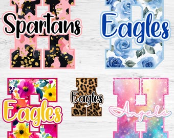 Custom Initial DTF Transfer Ready to Press, Personalized Letter and Name Iron On, Floral Leopard Camo School Spirit Design, Mascot Transfer