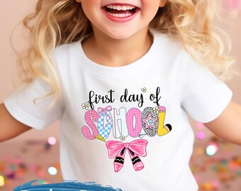 First Day of School DTF Transfer - Girl - Ready to Press Back to School Shirt Decal - Cute Student Design for T-Shirts & Onesies