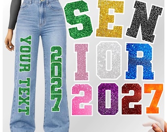Custom Senior Jean for Spirit Week Homecoming Denim Iron On with a 2-color personalized design.
