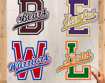 Custom School Mascot DTF Transfer, Personalized Team Letter Design, Football Baseball Hockey Iron On, School Spirit Ready to Press