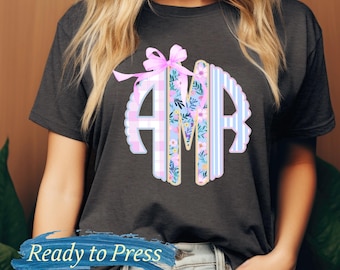 Personalized Floral Colorful Scallop Circle Monogram - Ready to Press DTF Transfers - Direct to Film Transfers - DTF Print