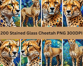 200 Stained Glass Cheetah Bundle PNG - High-Resolution - Commercial Use, 300 DPI