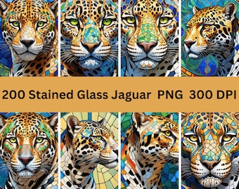 200 Stained Glass Jaguar Bundle PNG - High-Resolution - Commercial Use, 300 DPI
