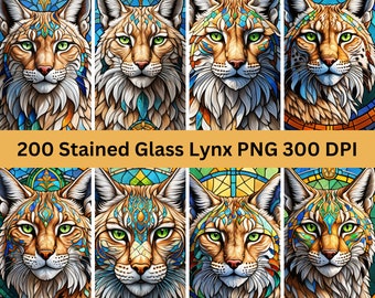 200 Stained Glass Lynx Bundle PNG - High-Resolution - Commercial Use, 300 DPI