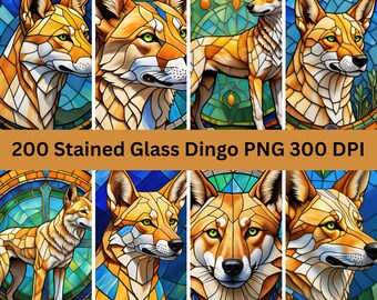 200 Stained Glass Dingo Bundle PNG - High-Resolution - Commercial Use, 300 DPI