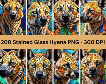 200 Stained Glass Hyena Bundle PNG - High-Resolution - Commercial Use, 300 DPI