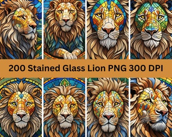 200 Stained Glass Lion Bundle PNG - High-Resolution - Commercial Use, 300 DPI