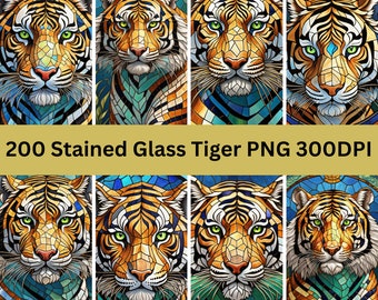 200 Stained Glass Tiger Bundle PNG - High-Resolution - Commercial Use, 300 DPI