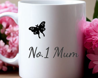 Mothers Day Gift Personalised Mum Mug No.1 Mum Butterfly Heart Design Present Birthday Christmas any occasion