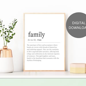 FAMILY DEFINITION | Printable Wall Art | Gift for Friend | Dictionary Definition Art | Aesthetic Room Decor | Digital Download Printable