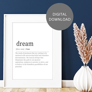 DREAM DEFINITION | Printable Wall Art | Gift for Friend | Dictionary Definition Art | Aesthetic Room Decor | Digital Download Printable