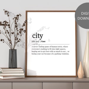 DEFINIÇÃO DA CIDADE | Arte de parede para impressão | Presente para amigo | Arte de definição de dicionário | Decoração estética do quarto | Download digital para impressão
