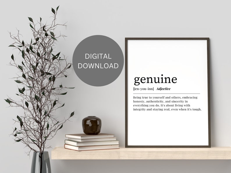 Genuity Definition GENUINE DEFINITION | Printable Wall Art | Gift for Friend | Dictionary ...