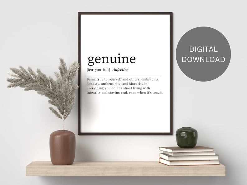 Genuity Definition GENUINE DEFINITION | Printable Wall Art | Gift for Friend | Dictionary ...